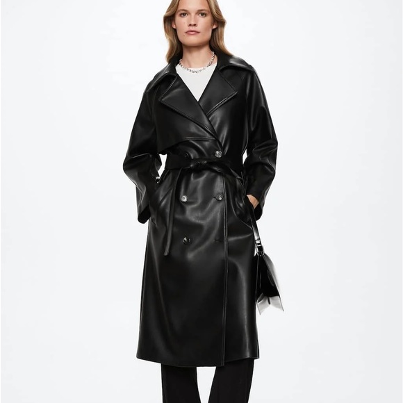 Mango Jackets & Blazers - Mango Oversized Leather Effect Trench Coat